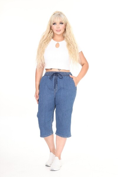 tarzımsüper Plus Size Summer High Waisted Denim Capri with Elastic Waist