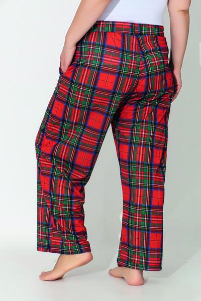 ModaLeaf Women's Plus Size Red Color Plaid Pattern Loose Bottom Home Wear