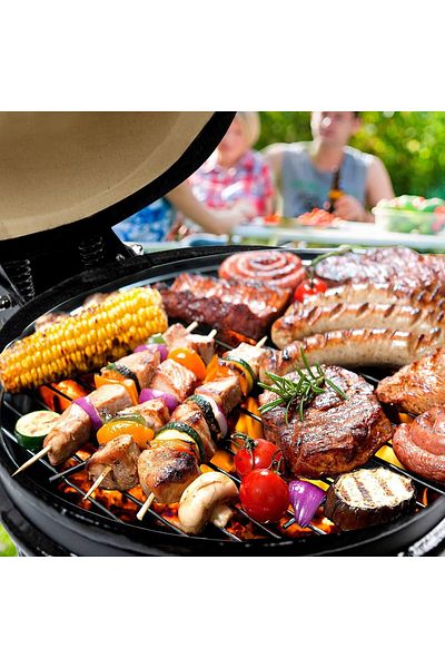 vivo Gratar Kamado gradina, grill rotund, ceramic, cu capac, 44 x 55 x 49 cm, BBQ-13