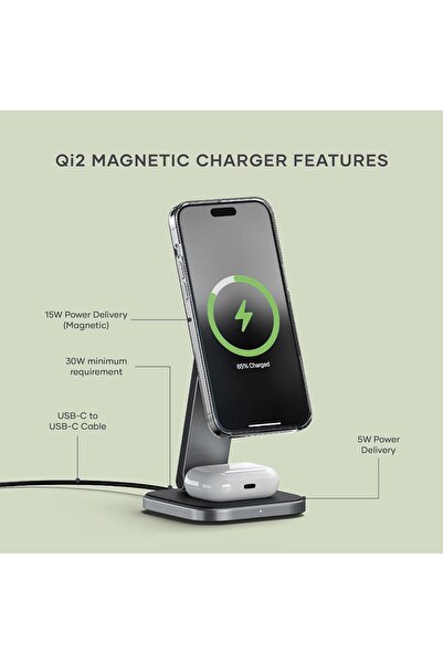 Satechi 2 in 1 Wireless Charger, Qi2 15W Dual Wireless Charger Stand, Magnetic, Foldable Travel Char
