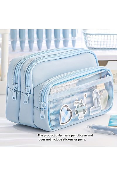 Choice blue 1PCNew Large Capacity Stationery Bag, Stationery Pencil Steel Note Pen Storage Bag, Pencil Cas