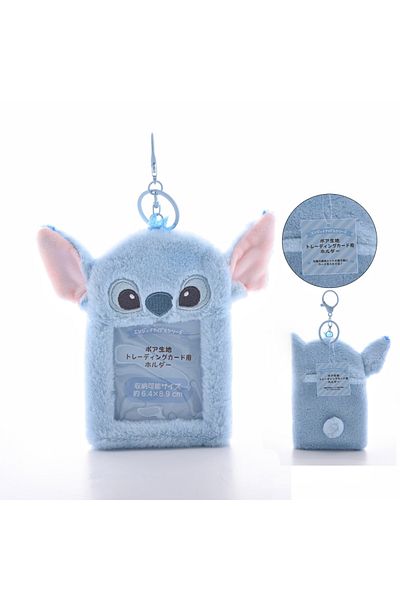 Miniso blue Kawaii Cartoon Plush Disney Stitch Strawberry Bear 3-Inch Cards Holder Cute Girl Idol Photo Sto