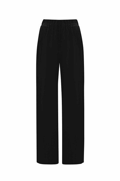 MISS DALIDA Black Elastic Waist Wide Leg Cupro Trousers T25Y-7007