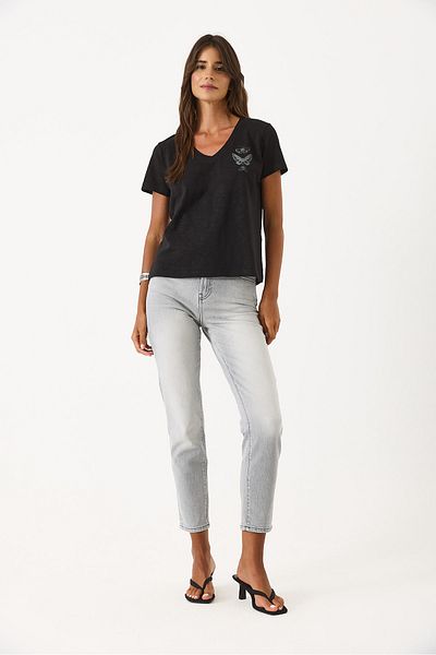 VENA Butterfly Printed Flared T-Shirt - Black