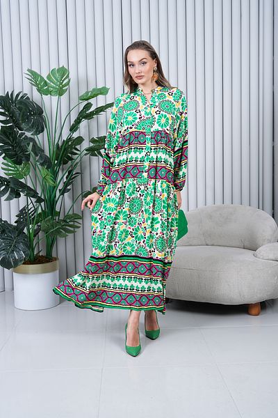 EL jadida Women's Plus Size Hijab Viscose Dress Green