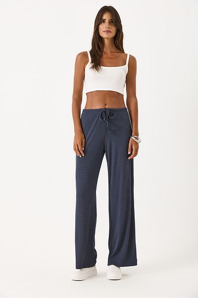VENA Women's Wide Leg Draped Trousers with Elastic Waist - Anthracite