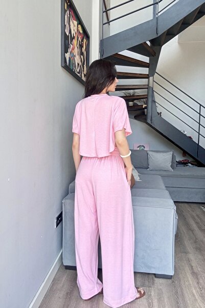 Eka Set pantaloni crop roz pentru femei 1017-0176