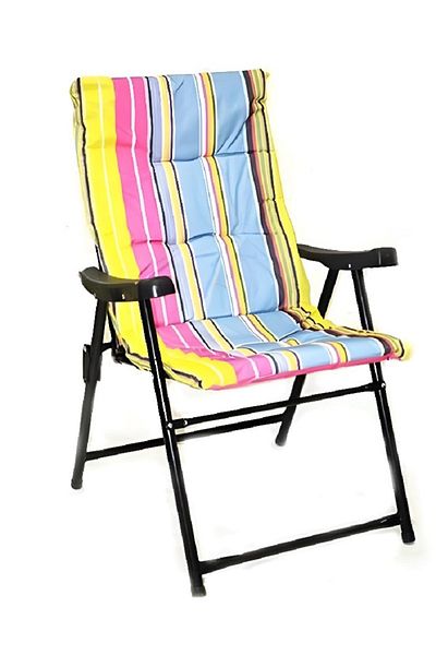 rexa Foldable Luxury Striped Chair – Portable Outdoor Recliner with Armrests & Padded Comfort