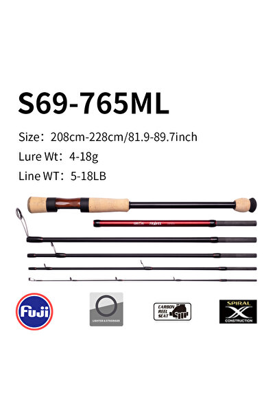 Choice صنارة صيد السمك للسفر S69-765ML FISHINGFANS من Fuji O guide عالية الكر...