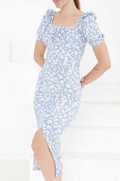 TOFİSA Princess Sleeve Slit Dress Baby Blue - 27292