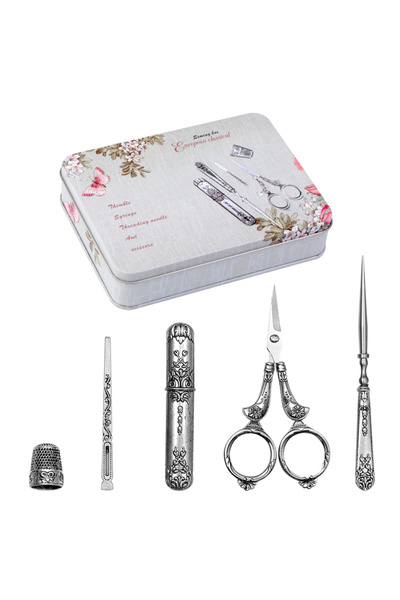 Choice1 طقم مقصات فضية عتيقة من إمزاي مع مقص عتيق وإبرة من الفولاذ المقاوم لل...