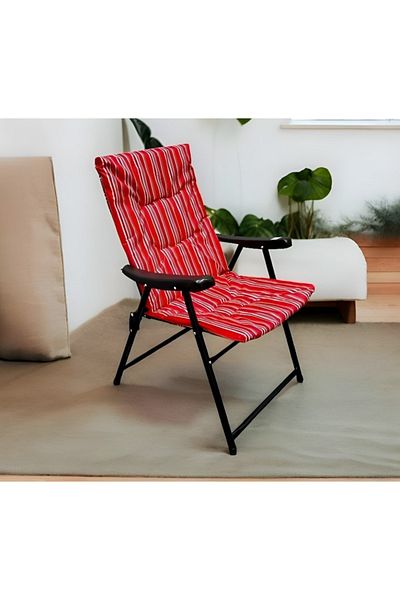 rexa Foldable Luxury Striped Chair – Portable Outdoor Recliner with Armrests & Padded Comfort