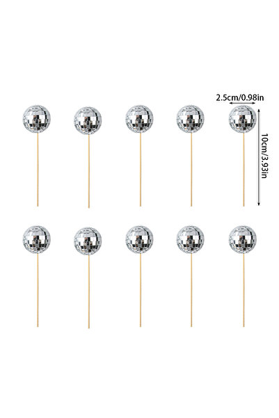 Choice1 10 قطع 2.5 سم مرآة كرة تزيين الكعك فضية كرة ديسكو كعكة توبر الرجعية د...