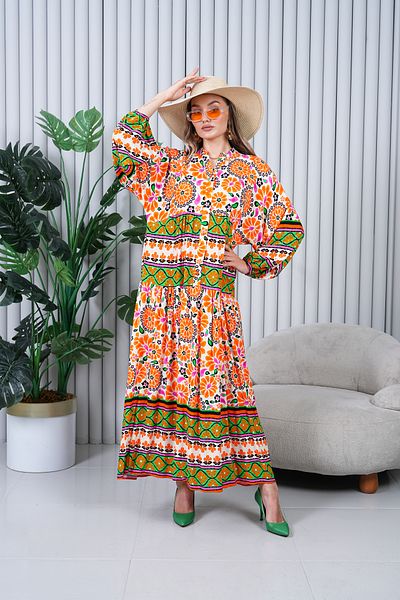 EL jadida Women's Plus Size Hijab Viscose Dress Orange