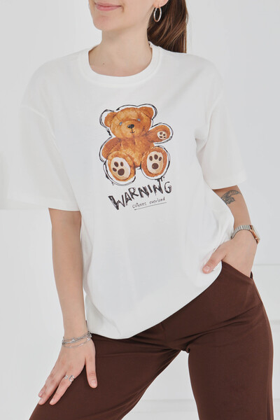 TOFİSA Τυπωμένο κοντομάνικο μπλουζάκι λευκό - 27350