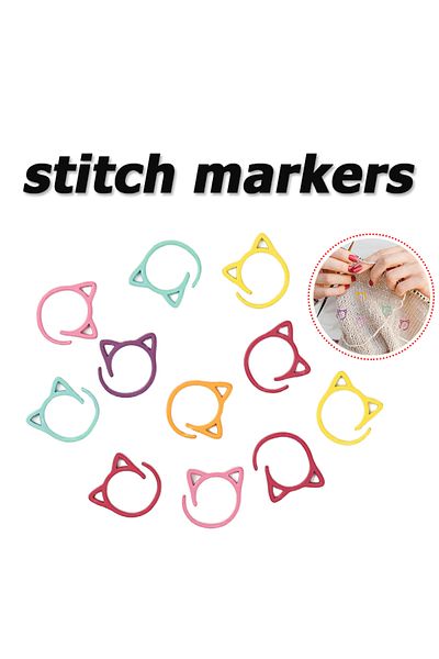 Choice 24Pcs Cute Cat Ear Shaped Metal Stitching Marker Crochet Locking Marker Rings Crochet Locking Sti...