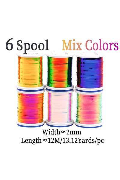Choice 6Spools Mix Colors 2mm 2 Tones Fly Tying Material Flat Mylar Tinsel for Streamer Flashback Nymphs Mi