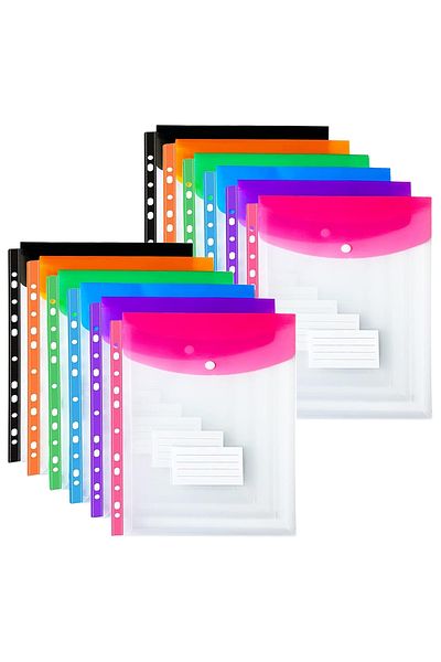 Choice 12-Piece File Holder, Binder Dividers with Snaps, Fits 2/3/4/11 Binders, 6 Colors