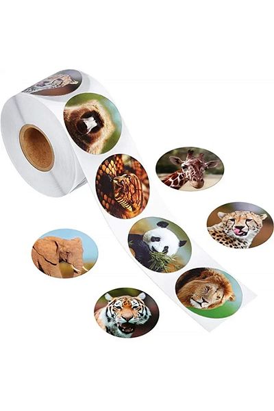 Choice WHITE 500 Sheets/Roll Zoo Animal Cartoon Stickers Childrens Classic Toys School Teacher Reward Stick