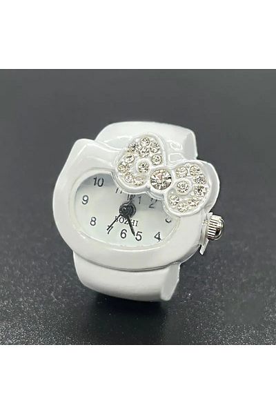 Miniso WHITE Sanrio Hello Kitty Watch Ring, Cute Kt Cat Bow, Rhinestone Clock Ring, Girls Jewelry, Kids Gif