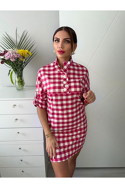 sterktekstil Women's Checkered Patterned Short Dress