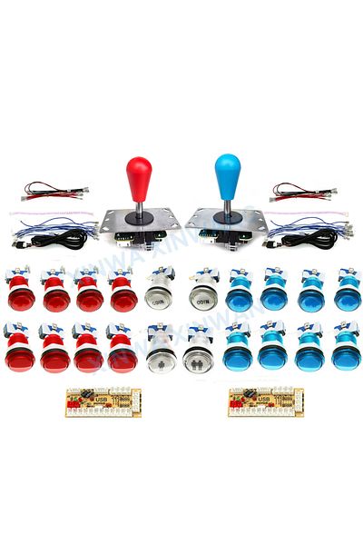 Choice red blue DIY Arcade Game Kit 2 Players Set Light Push Button American Style Joystick USB Encoder Cab