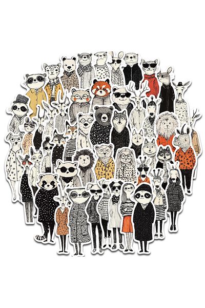 Choice 50PCS 50PCS Retro Fashion Animal Clip Art Stickers Cartoon Landscape Gift Luggage Art Picture Cafe L