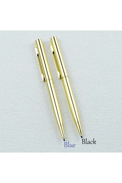 Choice Golden 2pcs/Set Mini Metal Twist-Action Ballpoint Pens Dual Blue & Black Refills Portable Writing To