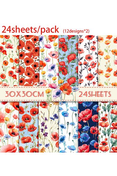 Choice 24pcs-ww175 24pcs 30*30cm Poppy Red Flowers Scrapbook Craft Paper DIY Craft Art Background Paper Ori