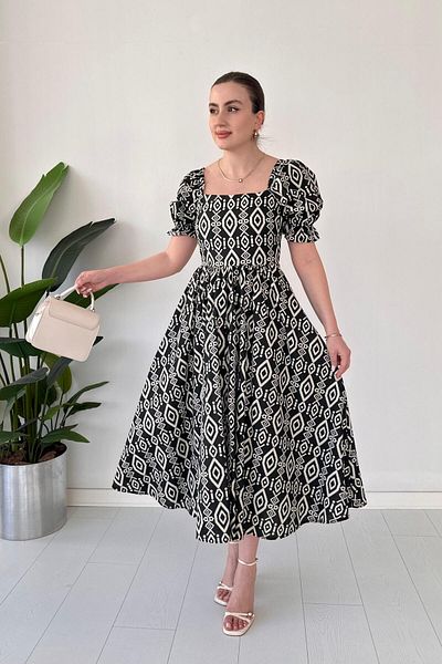 MaziButik Ethnic Ποπλίνα Φόρεμα Μαύρο
