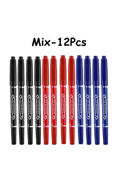 Choice Mix-12Pcs 6/12Pcs Twin Tip Permanent Marker Black/Blue/Red Oil Marker Pen Fine Nid Marker Ink Statio