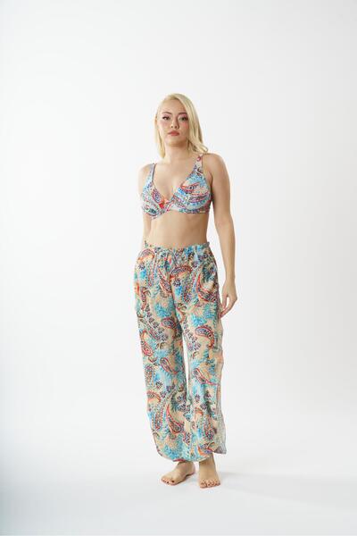 Louren 5823 موديل بنطال بفتحة بلون القرفة