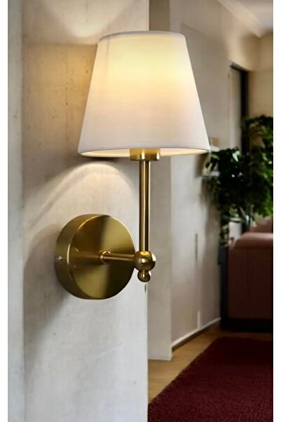Buiva Modern Duvar Aplik Lampe Aplik Eskitme Gold Sarı E-27 Duy Elektrik İle Çalışır Krem Abajur