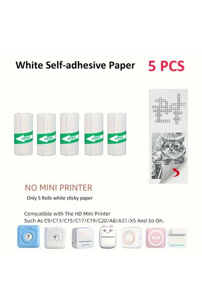 Choice6 5 لفات ملصقات حرارية بيضاء للطابعات الحرارية المحمولة الصغيرة، طباعة ...