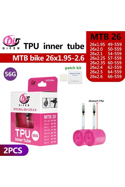 Choice Presta Valve 45mm DF 26x1.95-2.6 2PC Difen TPU MTB Bike Inner Tube Camera 29 26 27.5 29x1.95 2.0 2.