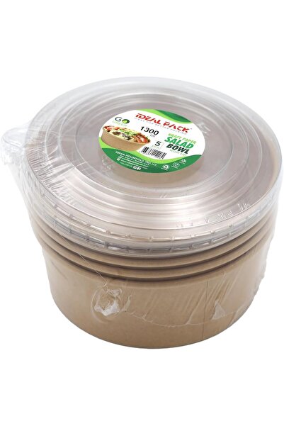 Ideal Pack أوعية سلطة من ورق كرافت مع أغطية - 5 عبوات صديقة للبيئة للاستخدام ...