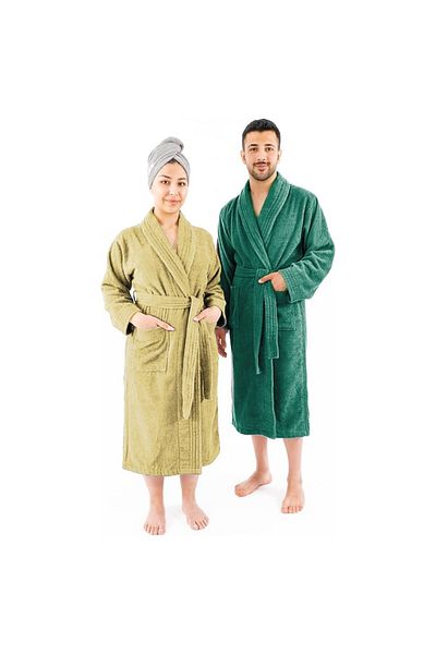 OEM Set 2 halate de baie, calitate premium, pentru El si Ea, 100% bumbac, Bej/Verde