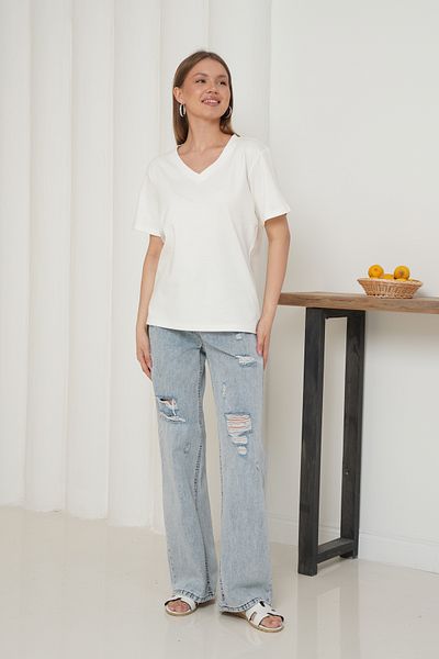 Ay Moda Collection 100% Cotton Interlock Fabric Regular Fit V-Neck Women's T-Shirt