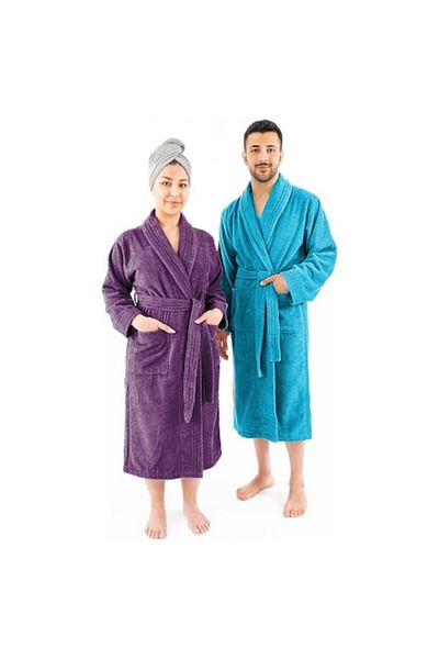 OEM Set 2 halate de baie Premium pentru el și ea, 100% bumbac, mărimea 2XL, liliac/turcoaz