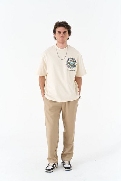 CANMODA Life Must Go on Oversize T-Shirt – 100% Cotton - Stone Color