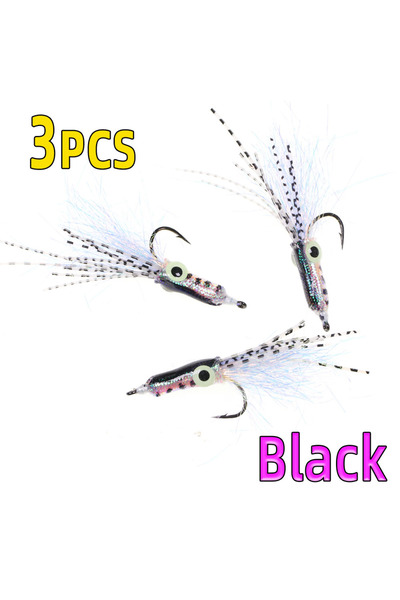 Choice 3PCS Black 3PCS Luminous Eyes Squid Fly Artificial Hard Lure Streamer ...