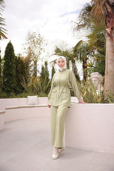 Ryzi Moda Γυναικείο Σετ Φόρμα Hijab Σετ με φερμουάρ διπλό