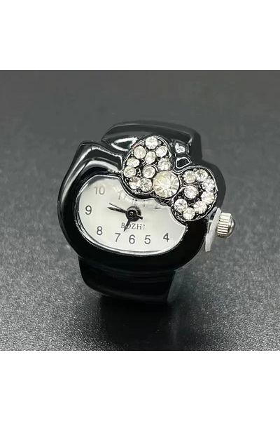 Miniso black Sanrio Hello Kitty Watch Ring, Cute Kt Cat Bow, Rhinestone Clock Ring, Girls Jewelry, Kids Gif
