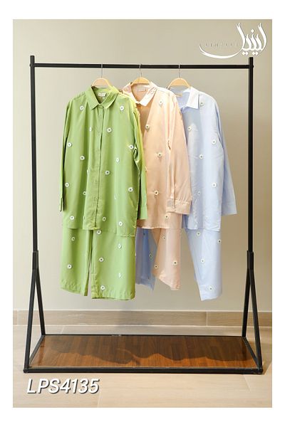 LINELLE Ladies Co-ord Pant Set- Shirt and Pant with Long Sleeves and Scattered Floral Embroidery.