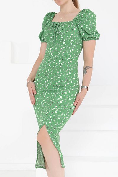 TOFİSA Princess Sleeve Slit Dress Green - 27291