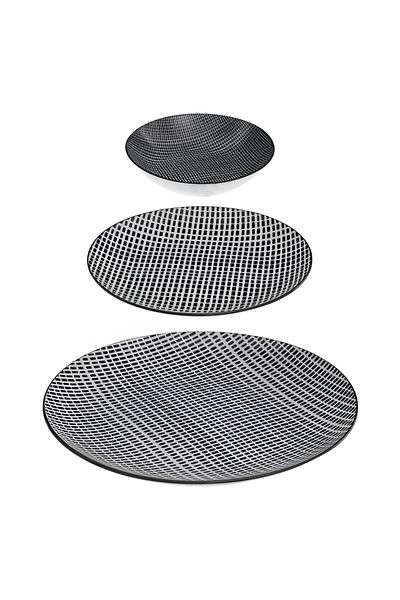 Secret de Gourmet 18-Piece Bohemia Square Dinner Set Black and White