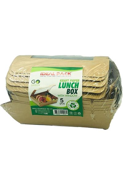 Ideal Pack Eco-Friendly Kraft Paper Lunch Boxes – Disposable, Leak-Resistant Take-Out Containers with Secure