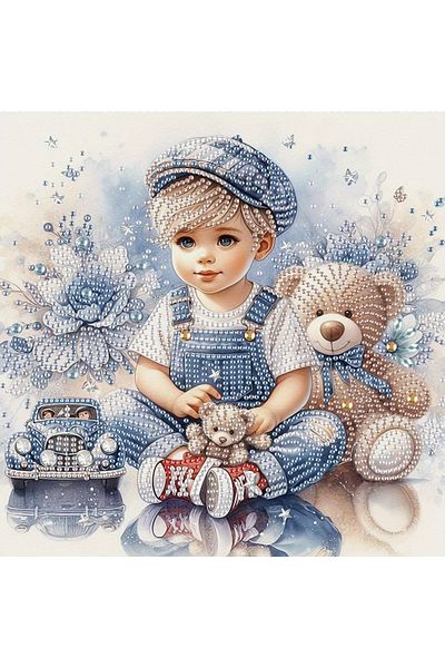 Choice Boy and Bear DIY Boy and Bear 5D Special Shape Diamond Art Kits for Beginners,Diamond Art Painting K
