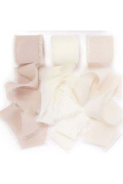 Choice 4x650cm Beige 3 Rolls 4cmx6.5m Fringe Chiffon Ribbons Frayed Edge Ribbons Flowers Bouquet Ribbons Cr