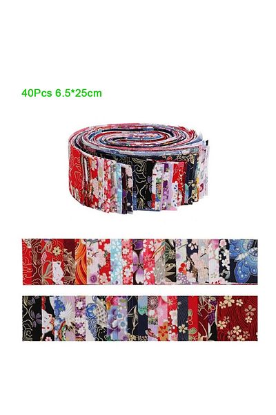 Choice 6.5x25cm 40pcs 6.5x25cm Japanese Strips Fabric 100% Cotton Gilding Printing Cheongsam Cloth for Dres